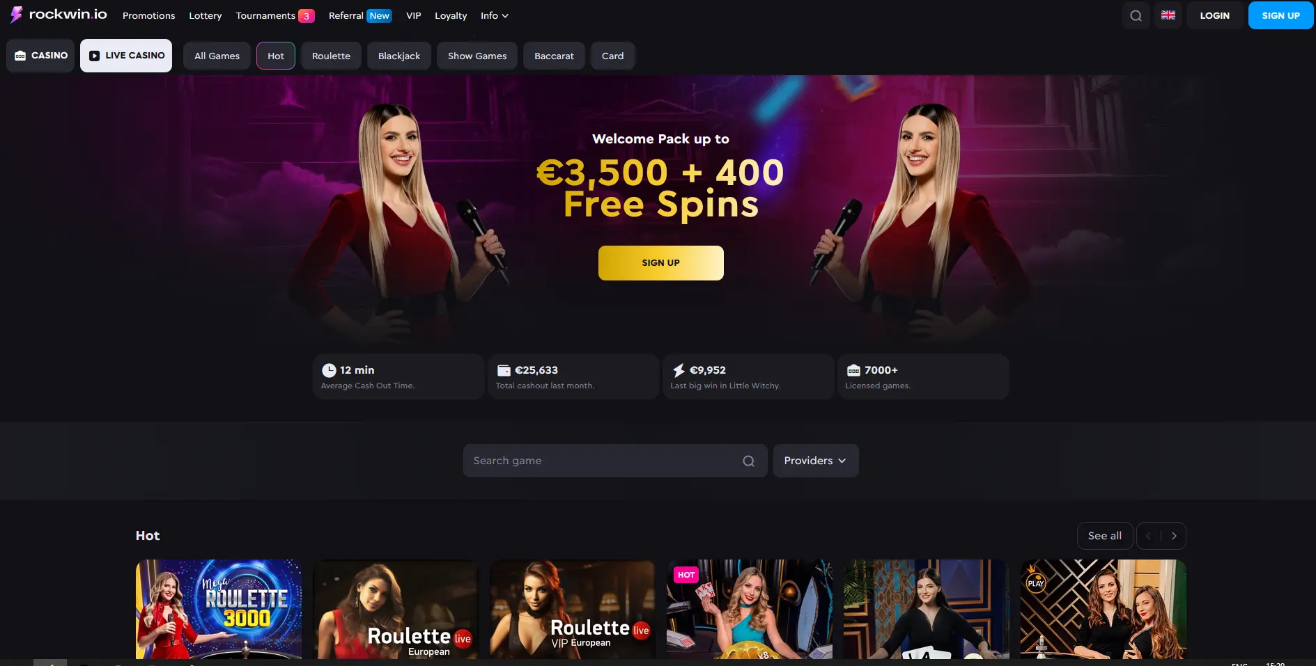 Rockwin live casino lobby powered by Evolution Gaming dealers