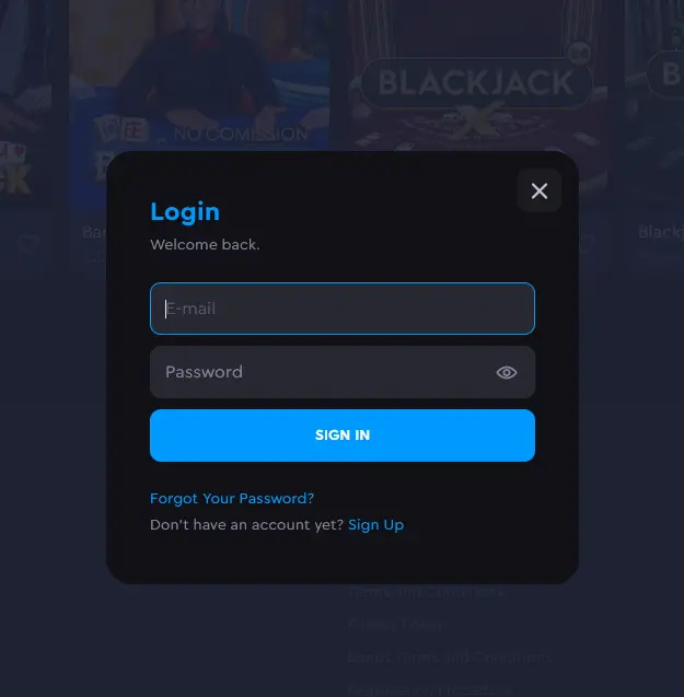 Rockwin login screen for signing in to an Australian player account
